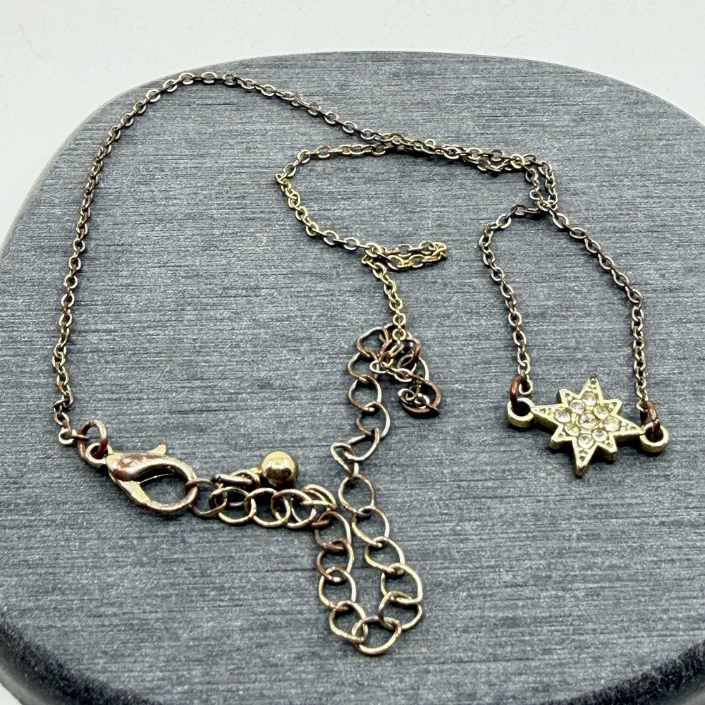 Celestial North Star Necklace Rhinestone Charm Silver Tone Boho Layering Gift